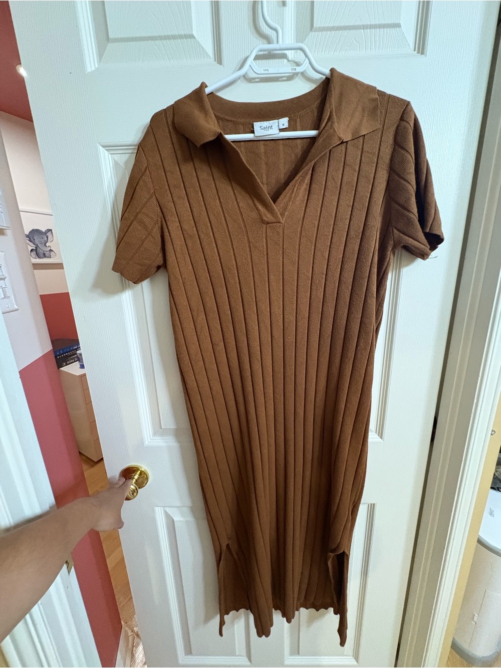 Saint Tropez West Brown Ribbed Polo Midi Dress